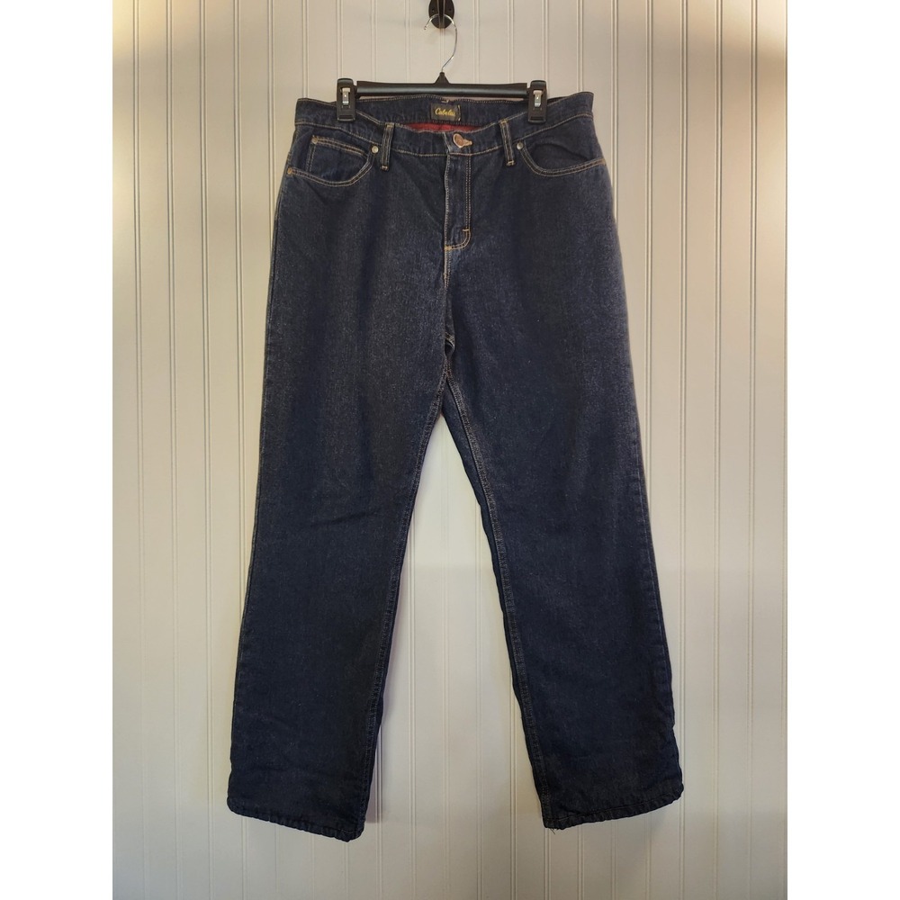 Cabela's Women's Dark Blue Fleece Lined Straight Leg Mid Rise Jean Size 12 Short